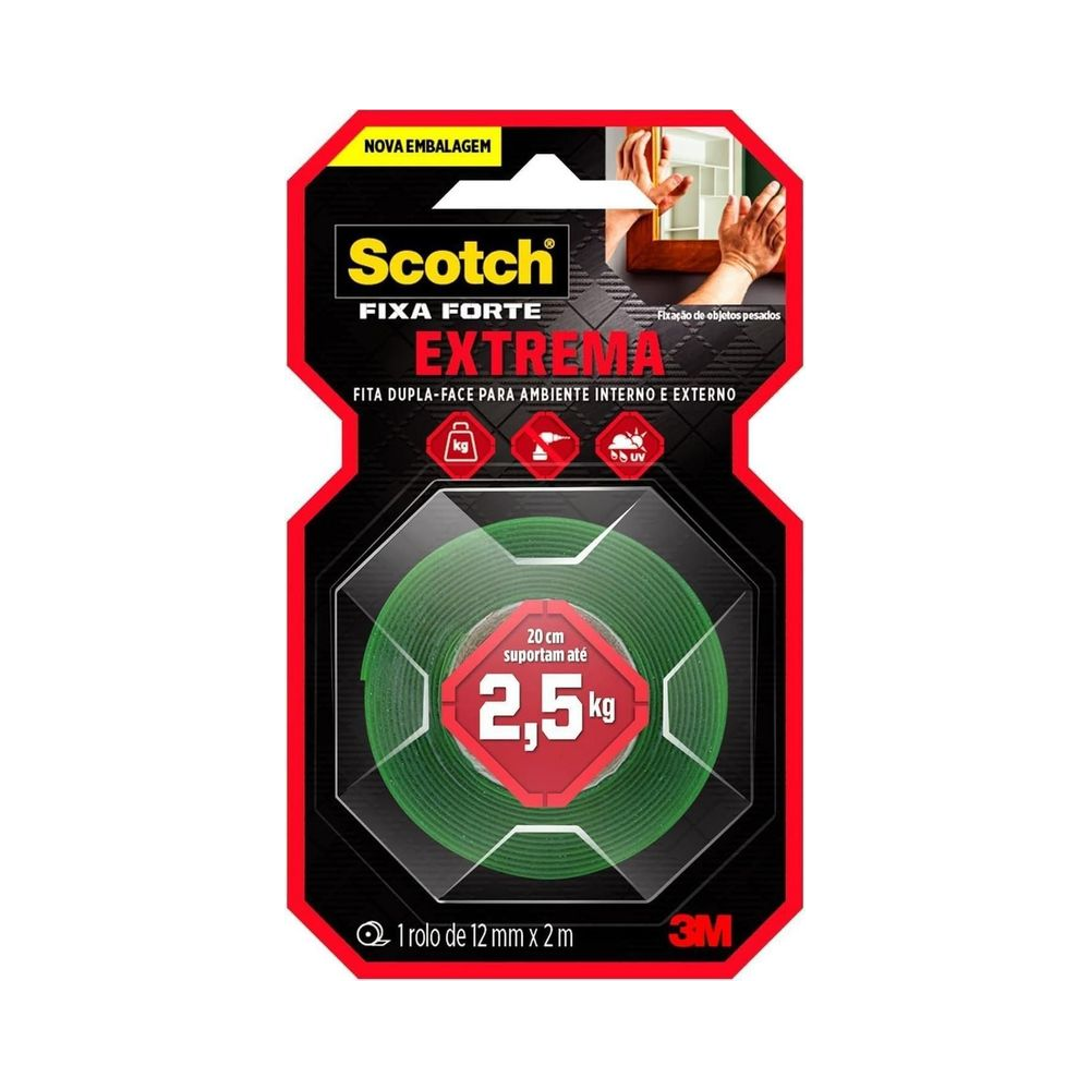 Fita Dupla Face Espuma Extrema Fixa Forte Scotch 3M 12mm x 2m