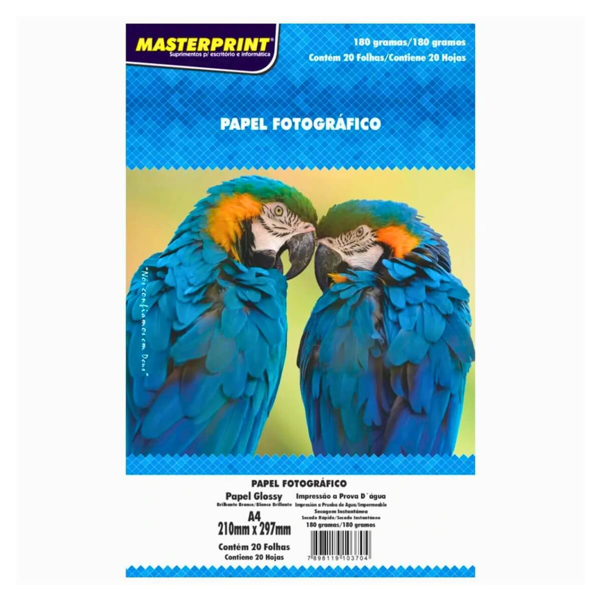 Papel Fotogr&aacute;fico A4 Glossy Masterprint 20 folhas 210mm x 297mm 180g/m&sup2;