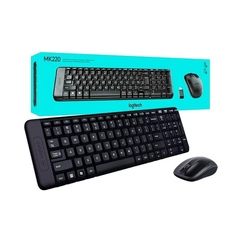 Kit Teclado e Mouse Sem Fio MK220 Logitech Preto Compacto