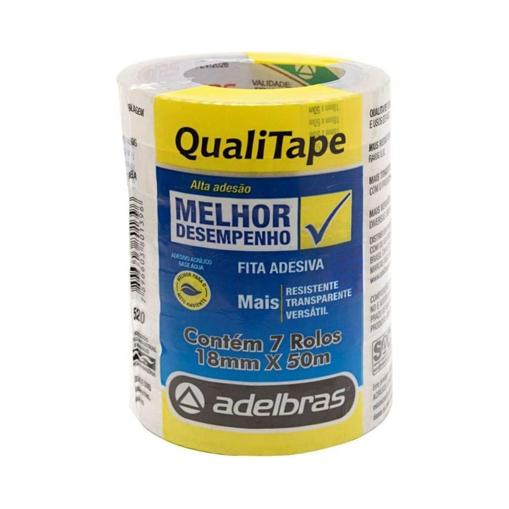 Fita Adesiva Adelbras QualiTape 18mm x 50m Transparente 7 Unidades
