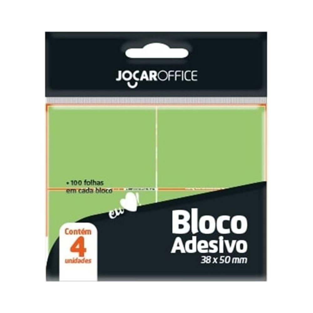 Bloco Adesivo com 4 Blocos 38mm x 50mm Jocar Office Verde