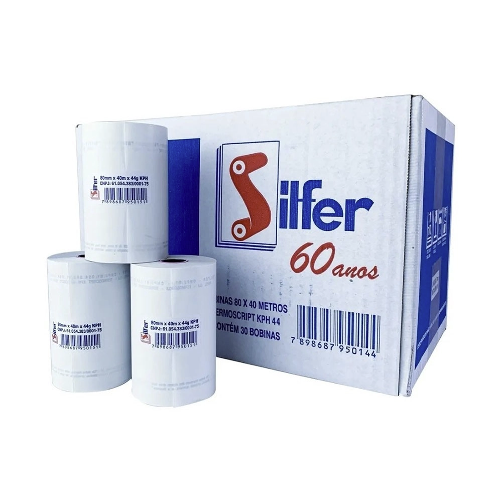 Bobina T&eacute;rmica 80mm x 80m Branca Silfer Caixa com 16 unidades