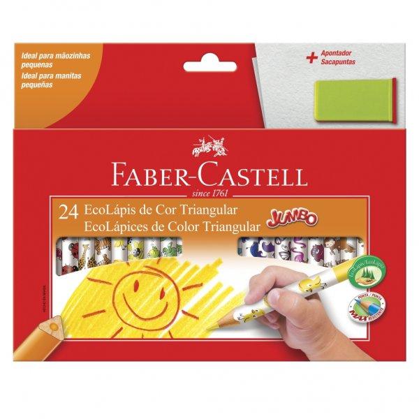 L&aacute;pis de Cor Triangular Jumbo Faber-Castell 24 cores com apontador