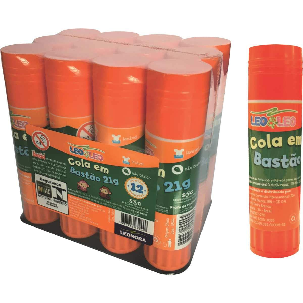 Cola Bast&atilde;o LEO e LEO 21g Incolor - Caixa com 12 Unidades
