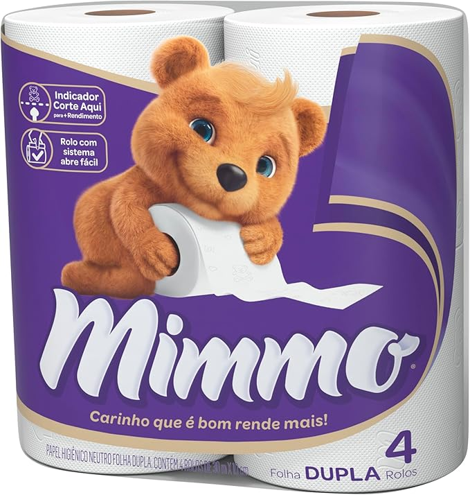 Papel Higi&ecirc;nico 10cm x 30m Mimmo Folha Dupla Neutro 4 rolos
