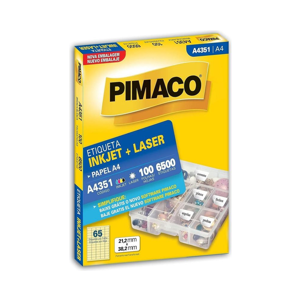 Etiqueta Inkjet Laser A4351 Pimaco A4 100 folhas 21.2mm x 38.2mm
