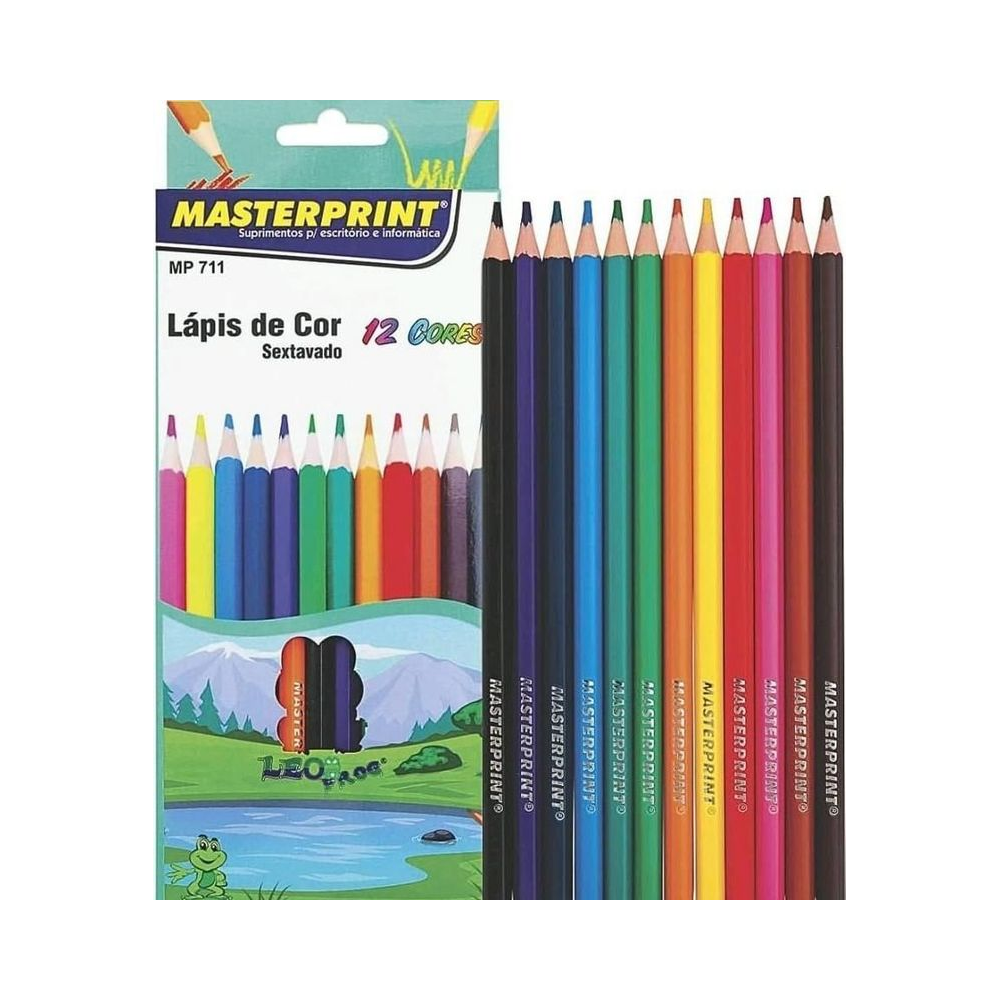 Lapis de Cor 12 Cores Sextavado Resina Masterprint MP-711 | SupriJá