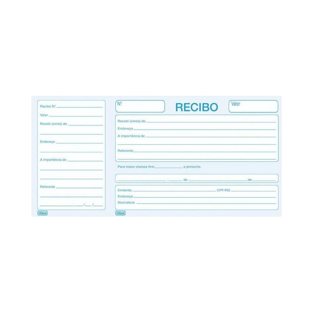 Recibo Comercial com Canhoto 50 Folhas 20,6x10,5cm Tilibra Offset Sem Cor