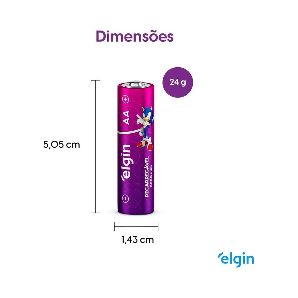 Pilha Recarreg&aacute;vel AA Comum 82172 Elgin 2500mAh 2 unidades
