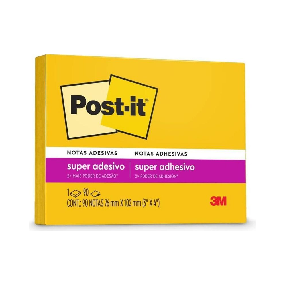 Notas Adesivas Super Adesivo Post-it 90 folhas 76mm x 102mm Amarelo