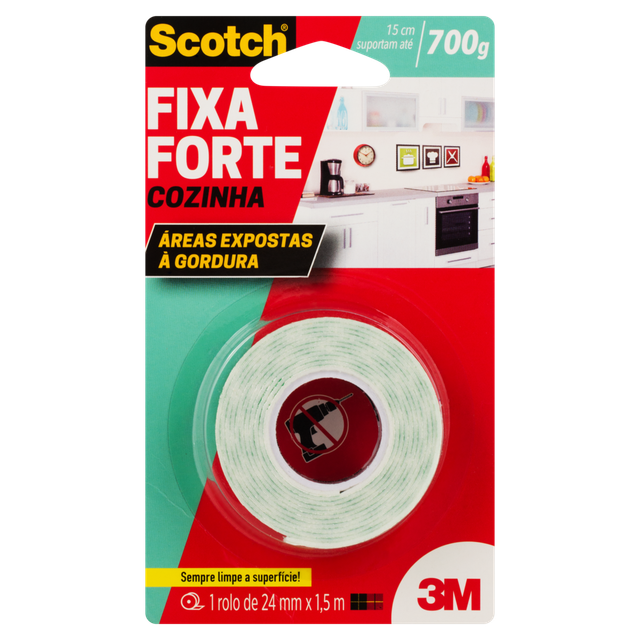 Fita Dupla Face Fixa Forte Cozinha Scotch 3M 24mm x 1.5m