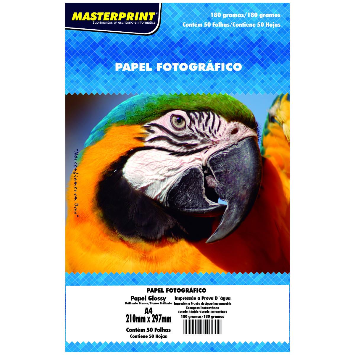 Papel Fotográfico A4 Glossy Masterprint 50 folhas 210mm x 297mm 180g/m²