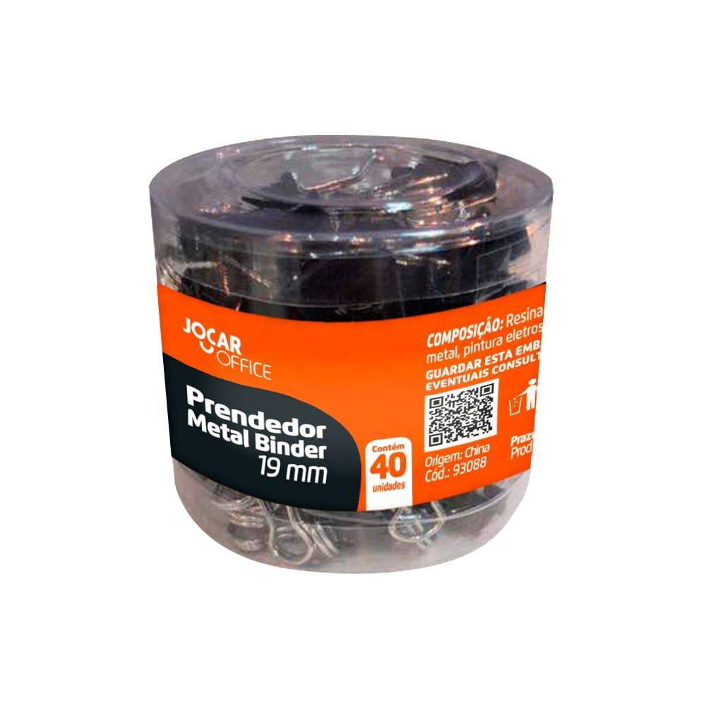 Prendedor Metal Binder 19mm Jocar Office Preto com 40 unidades