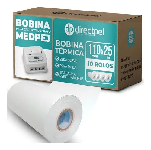Bobina 110mm para Cardiotoc&oacute;grafo Medpej MFCM7000 Branca Directpel - 10 rolos