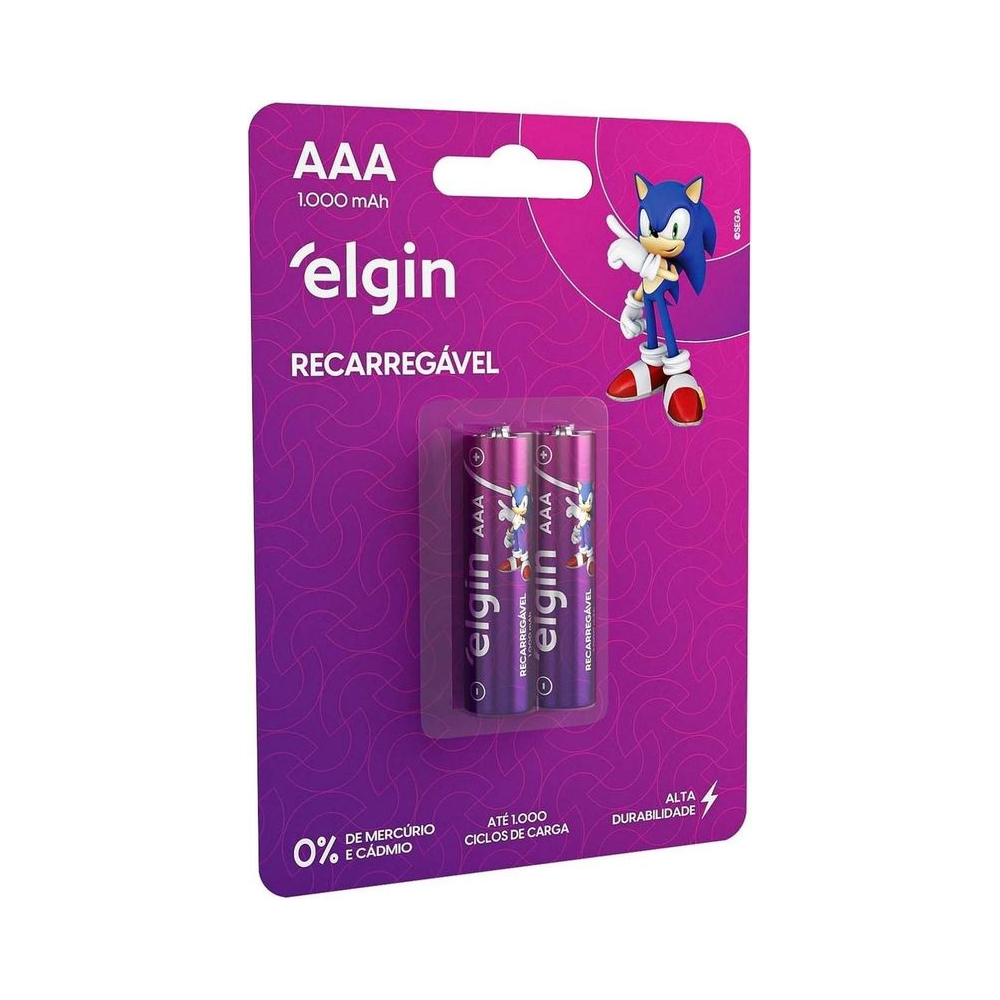 Pilha Recarreg&aacute;vel AAA 82170 Elgin 1,2V 2 unidades