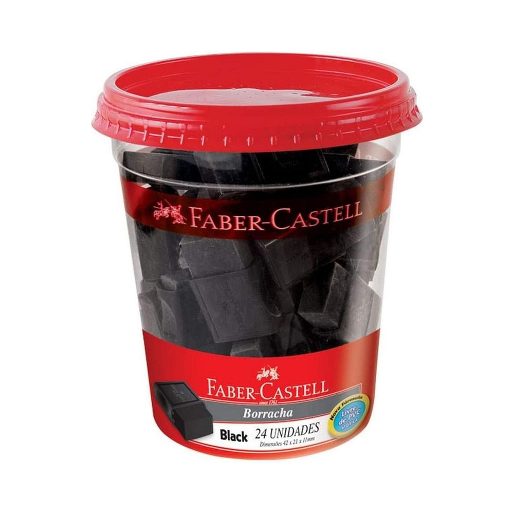 Borracha TK Plast Faber-Castell Preta com Capa Pl&aacute;stica 24 Unidades