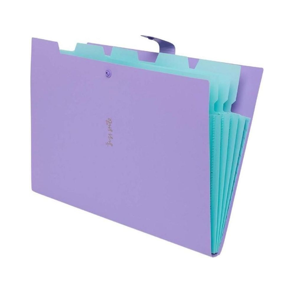 Pasta Sanfonada Pl&aacute;stica A4 5 Divis&oacute;rias Polibras Lil&aacute;s Pastel