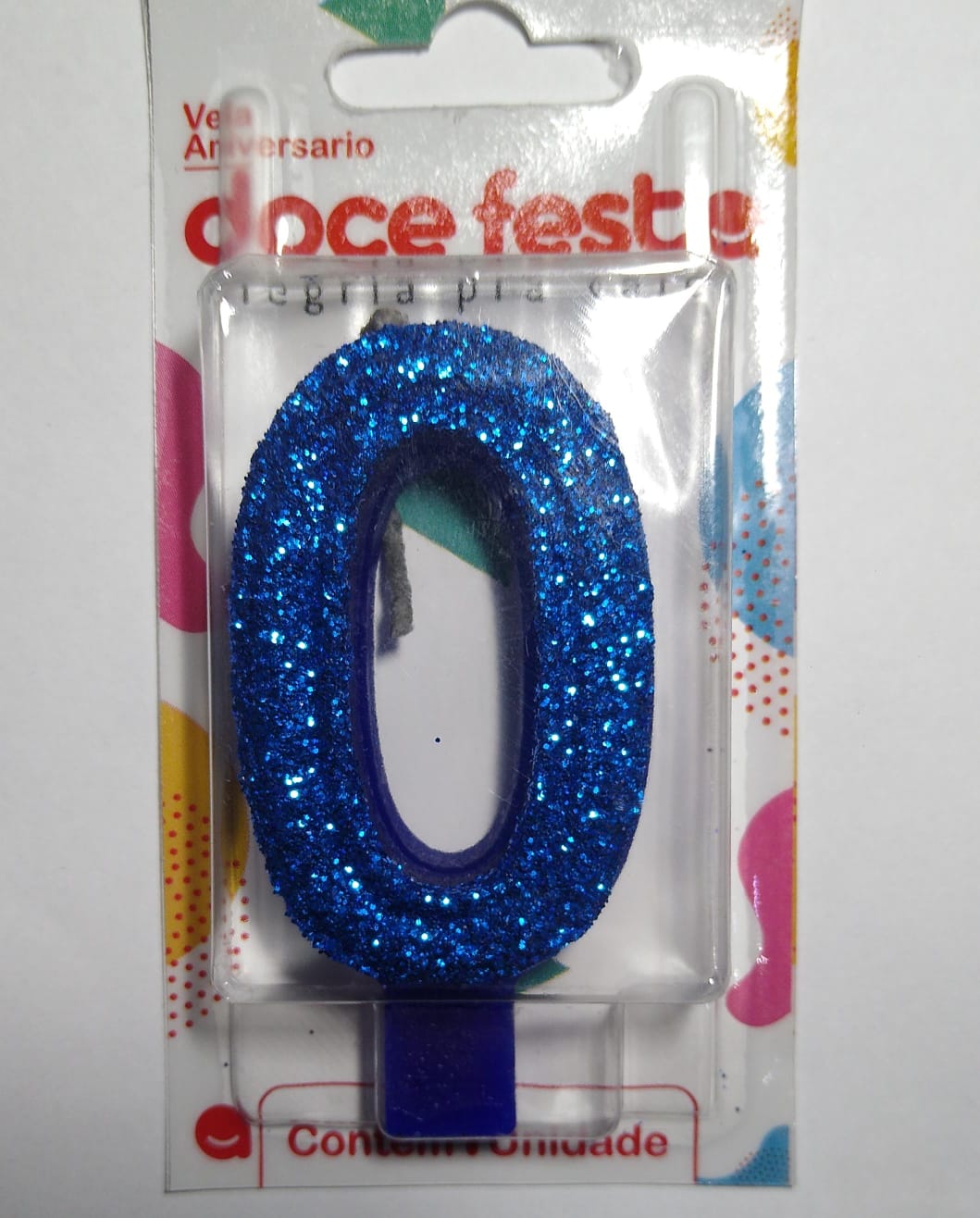 Vela de Anivers&aacute;rio Doce Festa Super Glitter N&uacute;mero 0 Azul 8cm Unit&aacute;rio