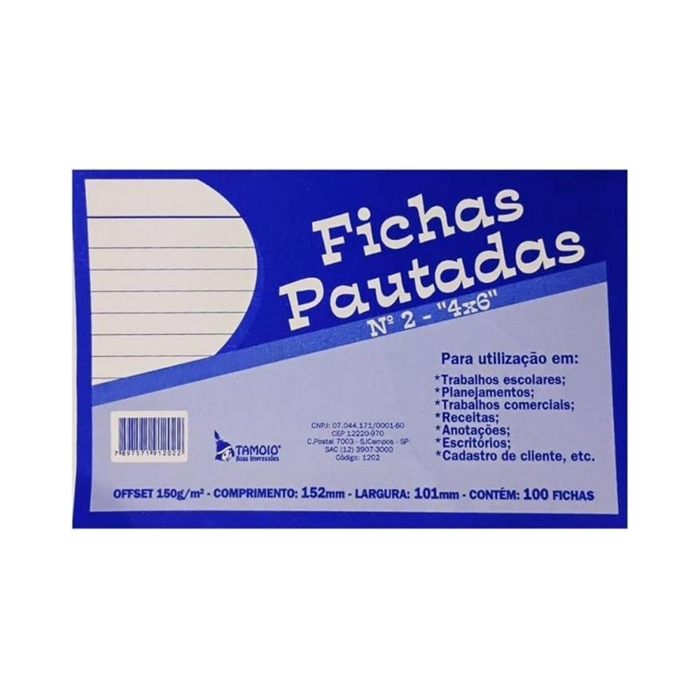 Ficha Pautada 100 Unidades Tamoio N&ordm; 2 4x6 cm