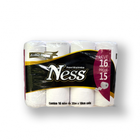 Papel Higiênico Folha Dupla Ness 30cm x 10cm 16 rolos