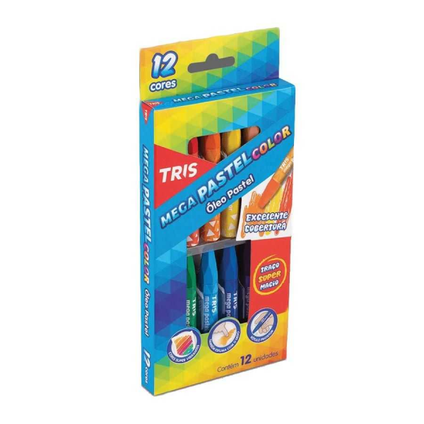 Giz de Óleo Pastel Mega Color 12 Cores Tris