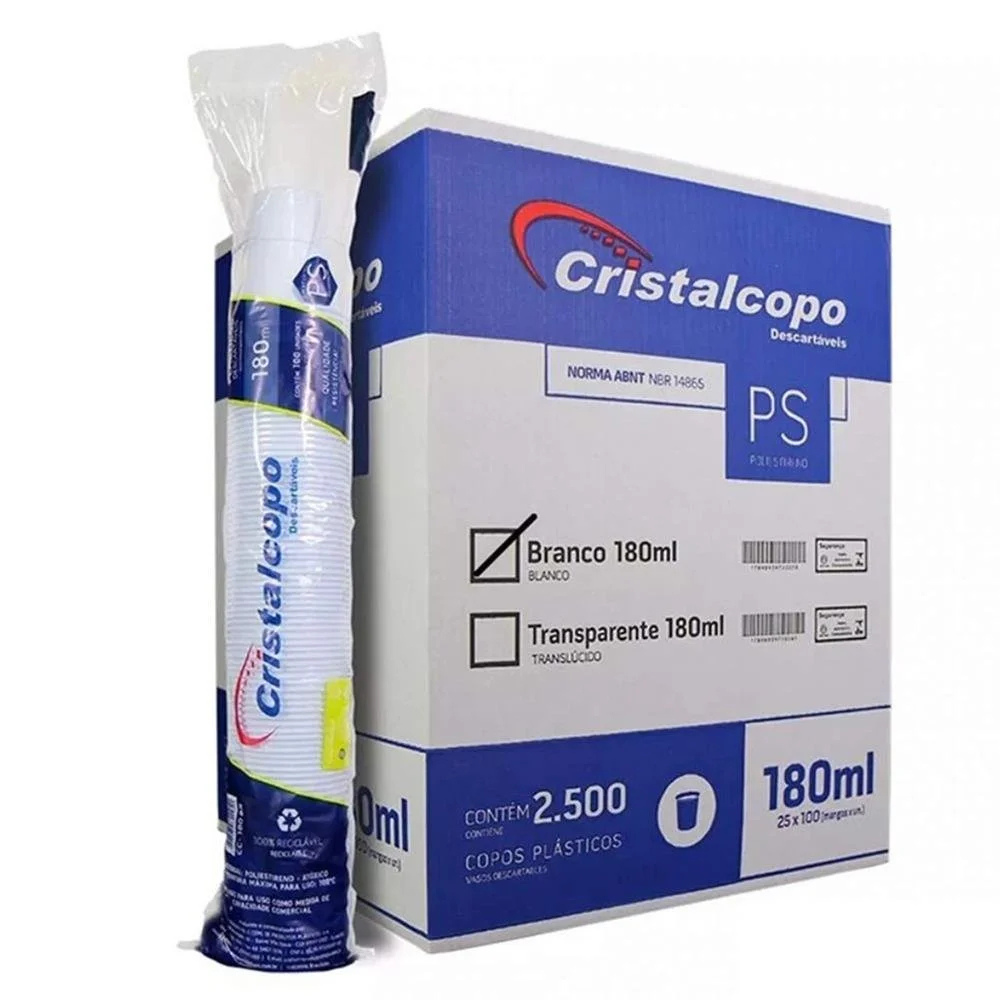 Copo Cristalcopo Branco 180 ML pct c/100 CX/25