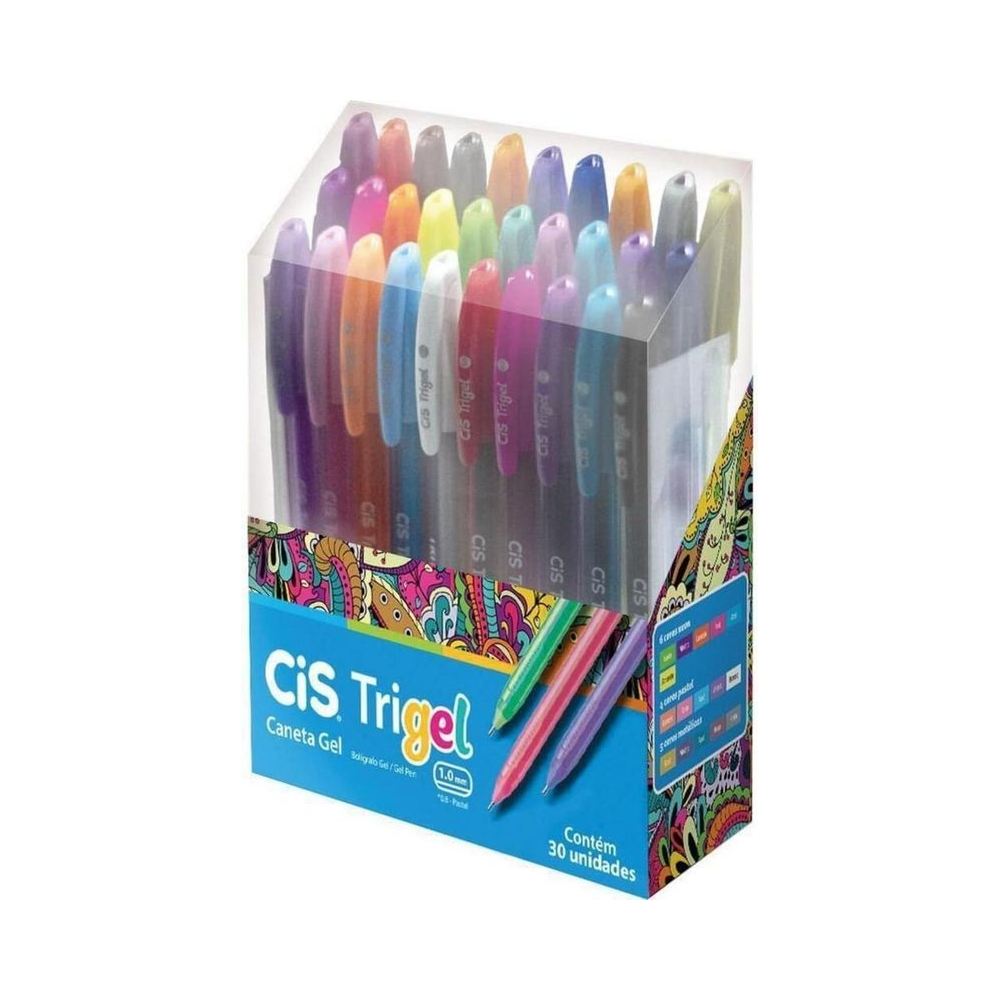 Caneta Gel Trigel CIS Multicor Estojo 30 Cores