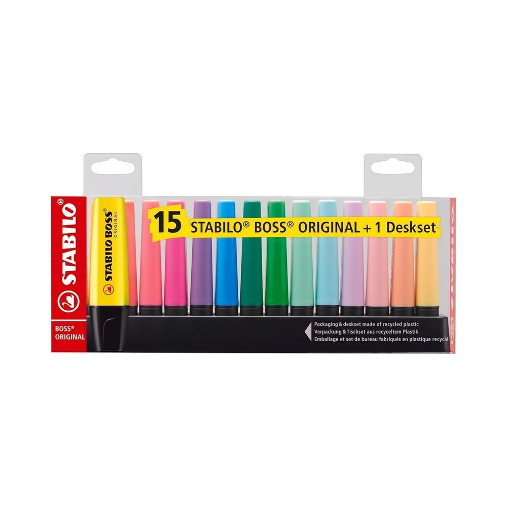 Marca-Texto Boss Original Stabilo Multicor 15 Cores com Suporte