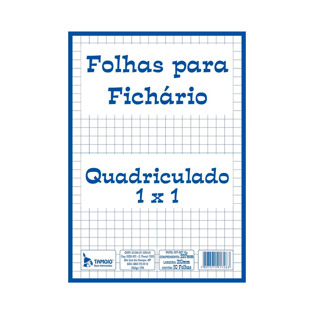 Folhas para Fich&aacute;rio Papel Quadriculado 1x1cm A4 Tamoio Pacote com 100 folhas