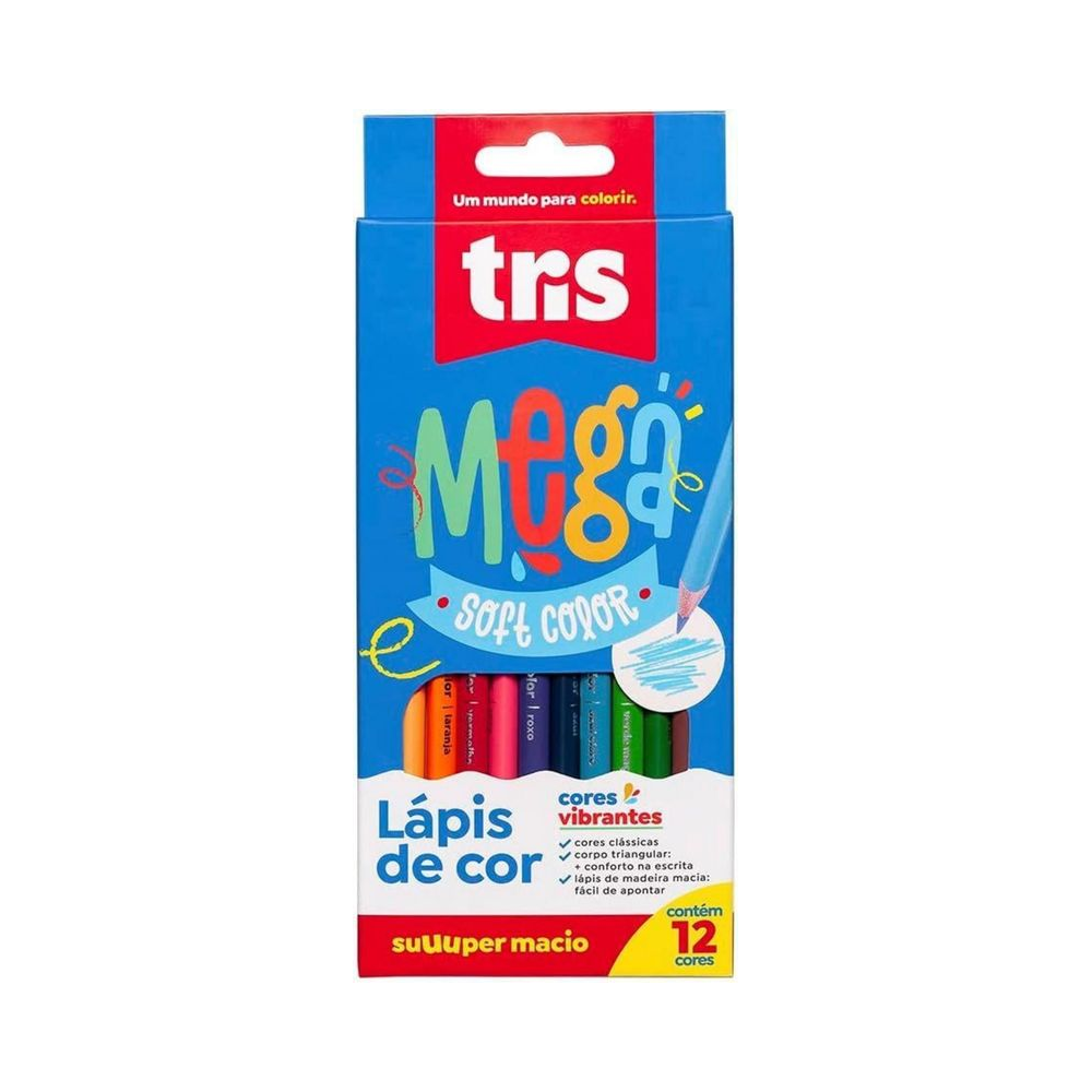 L&aacute;pis de Cor Mega Soft Color Tris 12 cores