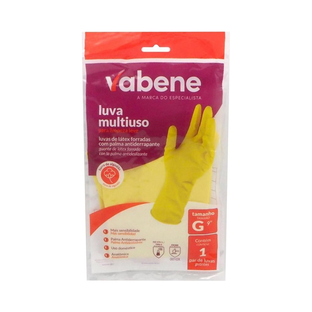 Luva Multiuso para Limpeza Leve Vabene Amarela Tamnho G Par