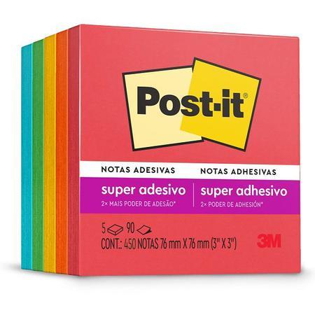 Notas Adesivas Post-it 5 blocos 90 folhas cada 76mm x 76mm cores sortidas