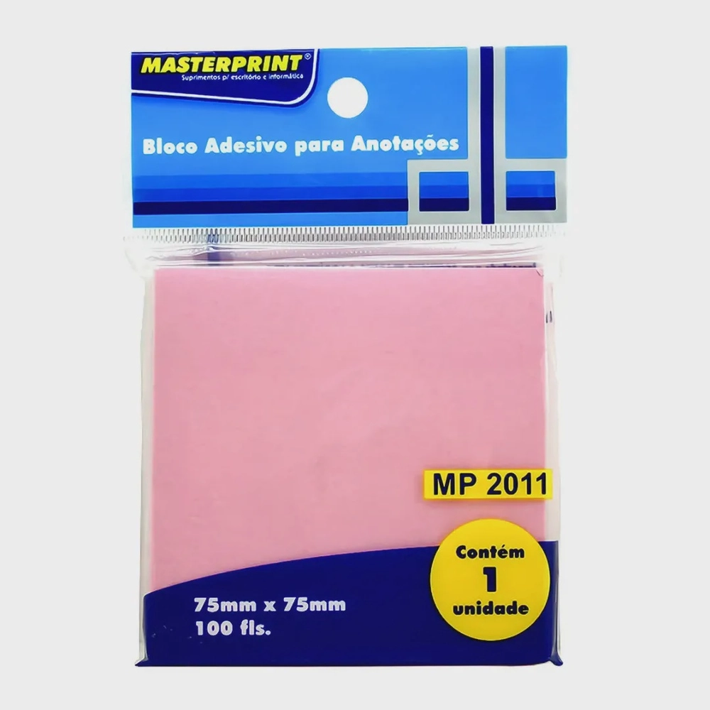 Bloco de Notas Adesivas Rosa 75x75mm 100 Folhas Masterprint MP2011