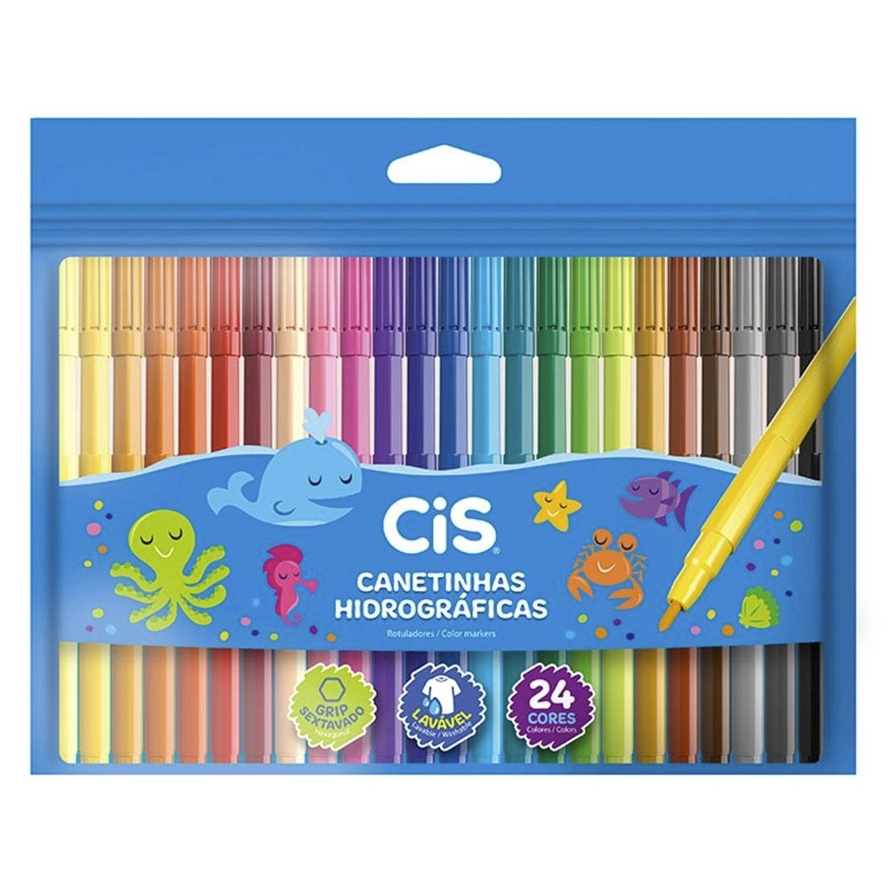 Canetinhas Hidrogr&aacute;ficas Lav&aacute;vel CIS 24 cores