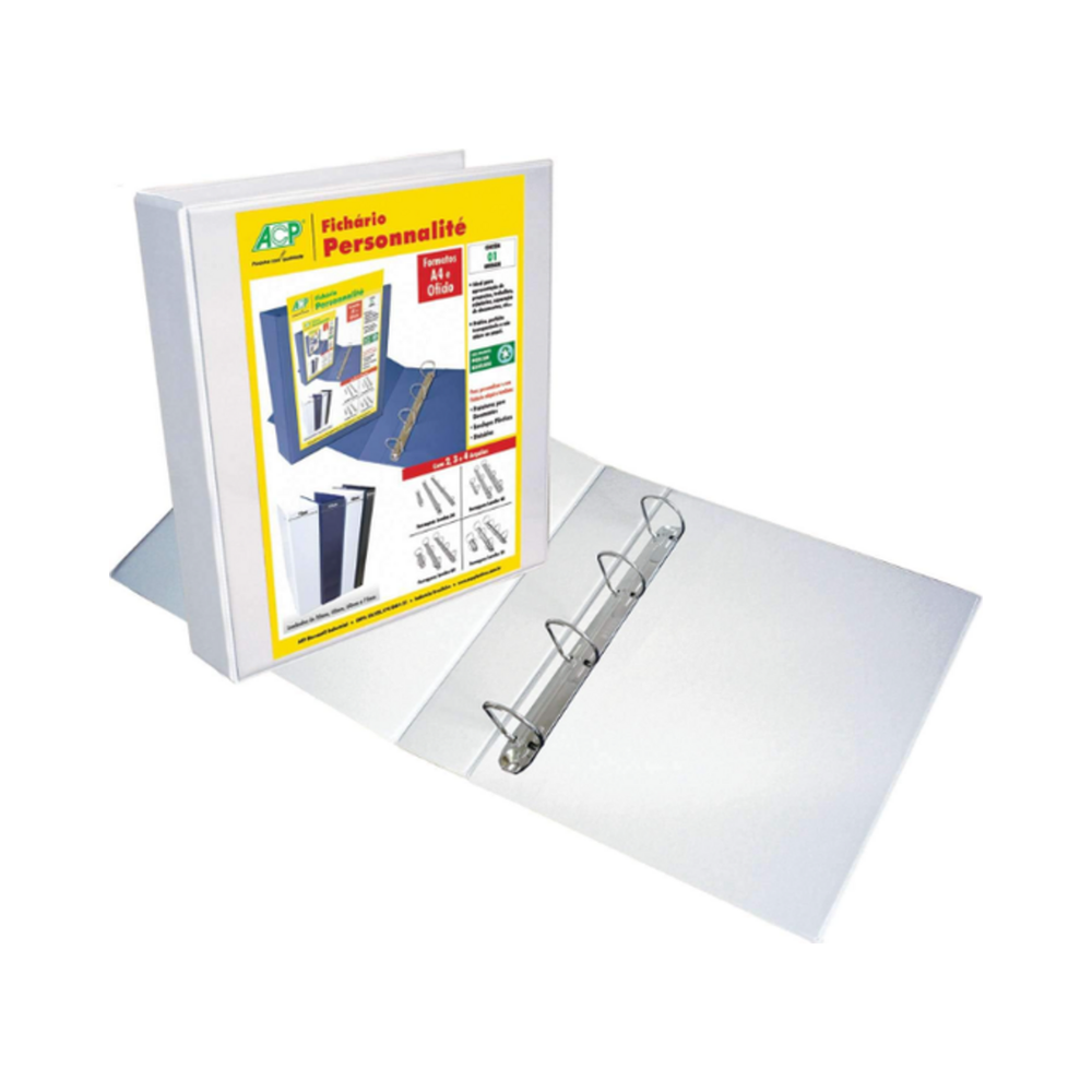 Fich&aacute;rio Acr&iacute;lico 4 Argolas A4 ACP Branco