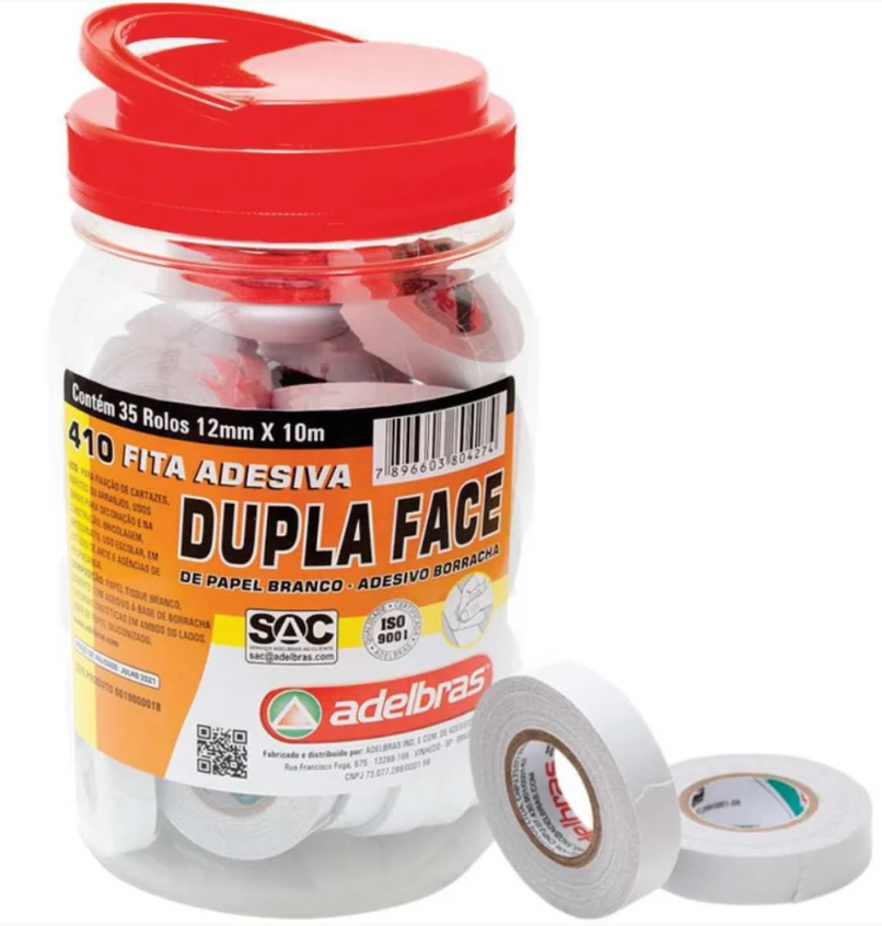 Fita Dupla Face 12mm x 10m - Pote com 35 un