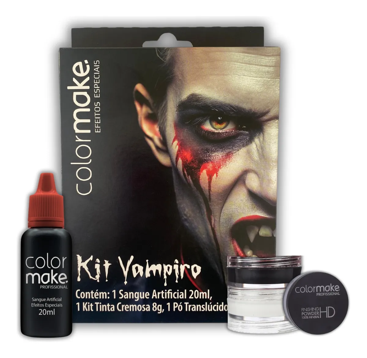 Kit Maquiagem Art&iacute;stica Vampiro Efeitos Especiais Halloween 3 Pe&ccedil;as Colormake