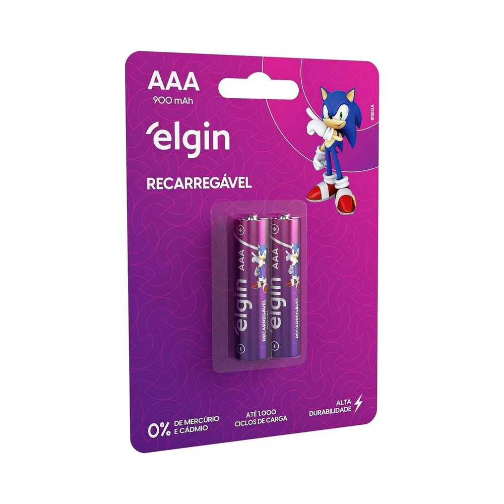 Pilha Recarreg&aacute;vel NiMH 82168 Elgin AAA 900mAh Blister com 2 Unidades