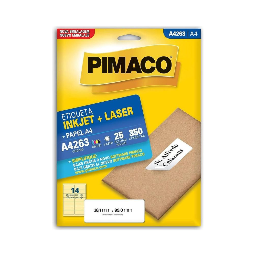 Etiqueta Inkjet Laser 3,81cm x 9,9cm Pimaco A4 Branco
