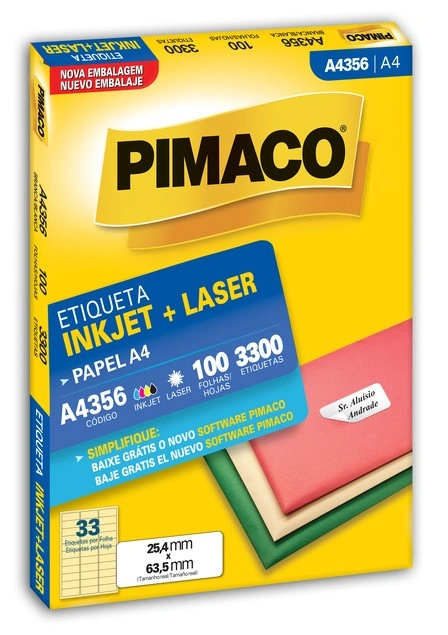 Etiqueta Inkjet Laser A4356 Pimaco A4 100 folhas 25.4mm x 63.5mm