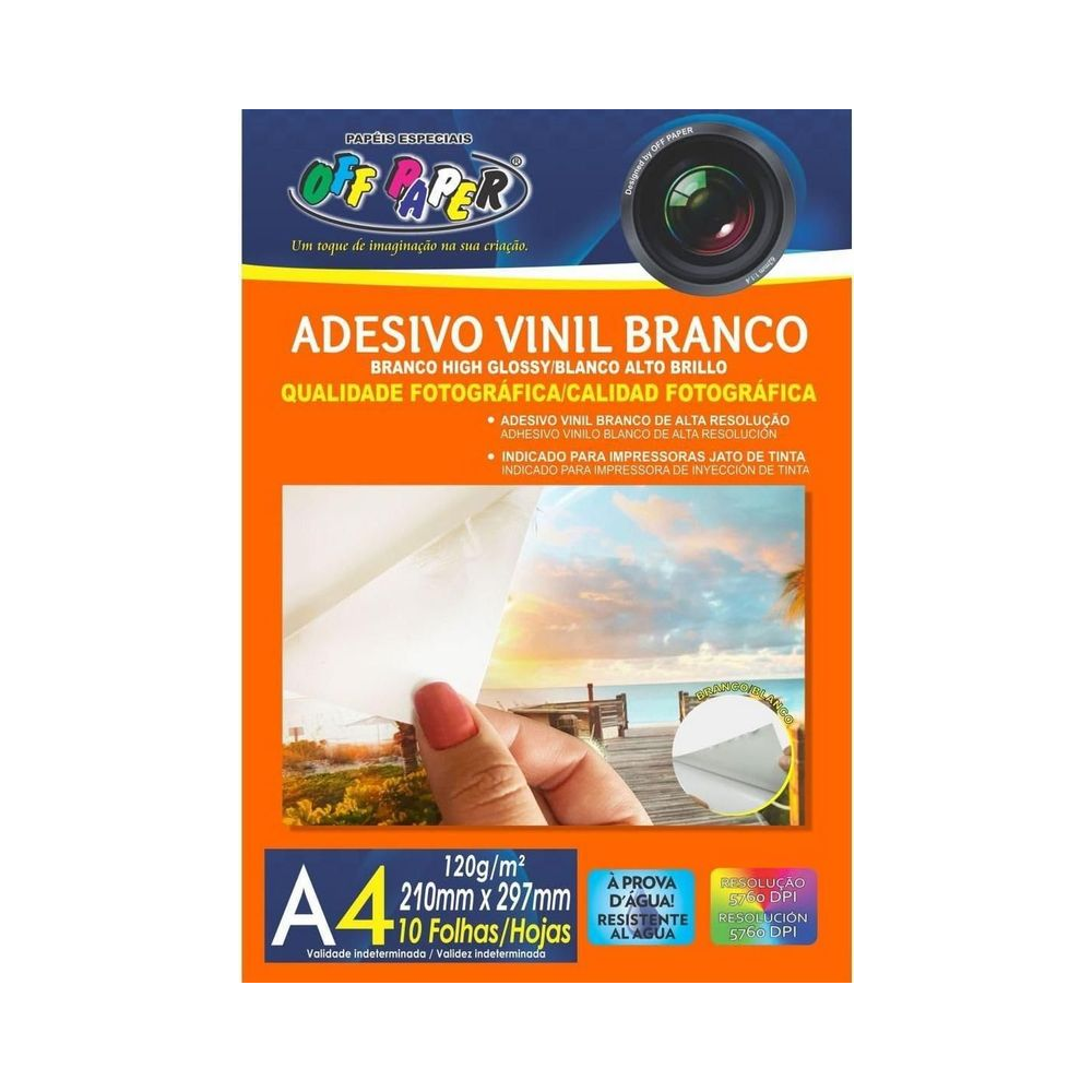 Papel Fotogr&aacute;fico Inkjet A4 Vinil Adesivo Branco 120 g - Off Paper