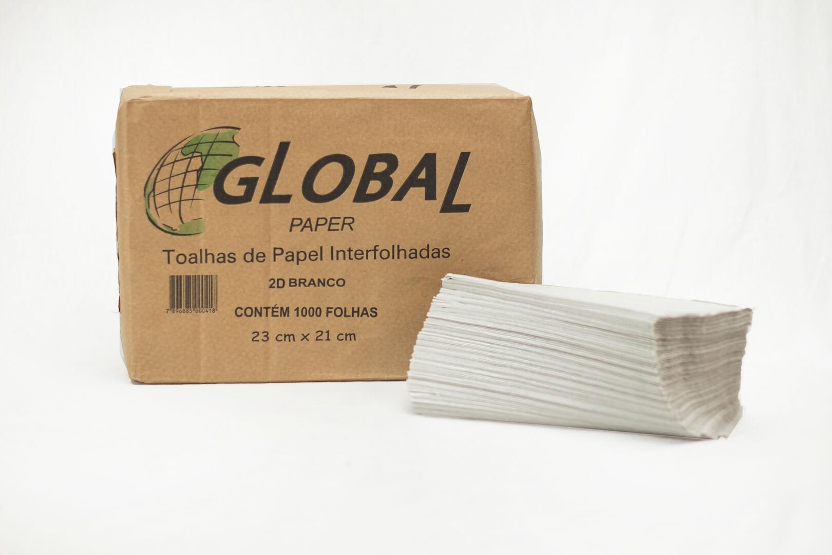 Toalha de Papel Interfolhada 1000 folhas Branco Global 20cm x 21cm