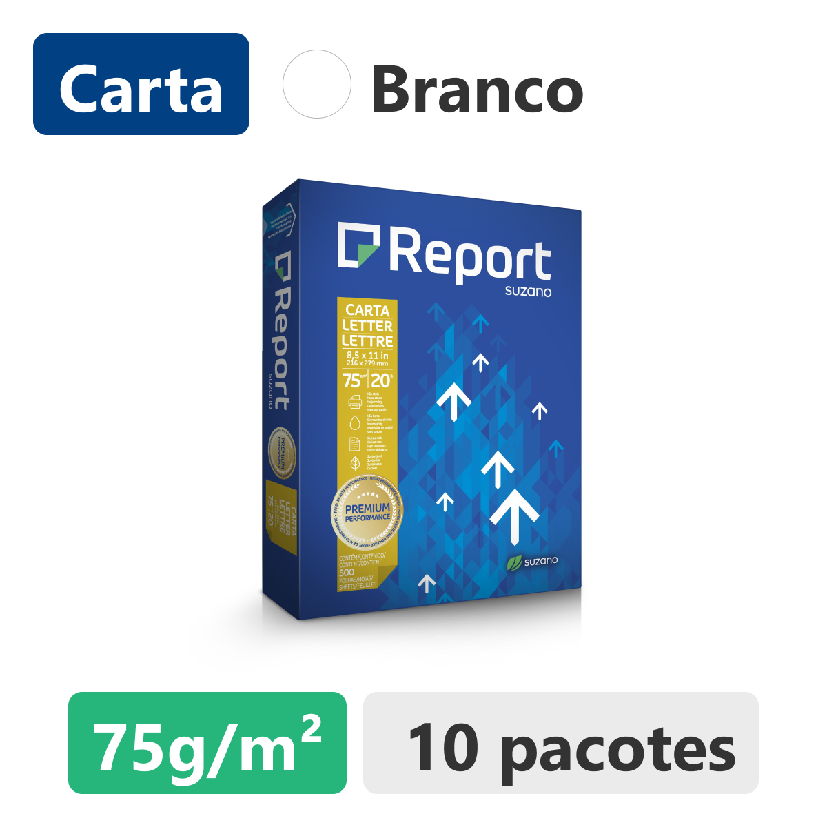 Papel Sulfite Carta 75g/m&sup2; Report 216mm x 279mm Branco