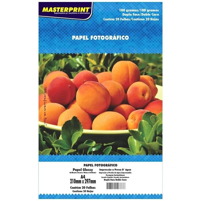 Papel Fotogr&aacute;fico Dupla Face A4 Glossy Masterprint 20 folhas 210mm x 297mm 180g/m&sup2; - Marca: Masterprint