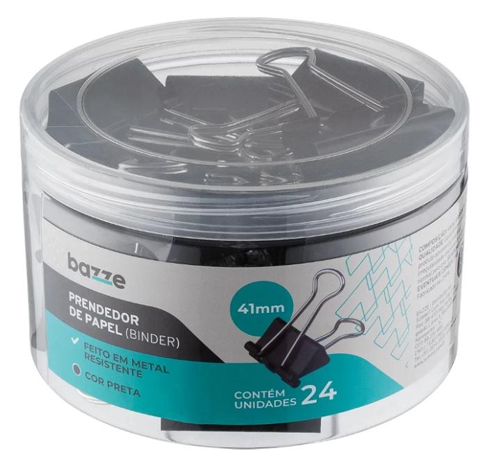 Prendedor de Papel Binder Metal 41mm Bazze com 24 unidades