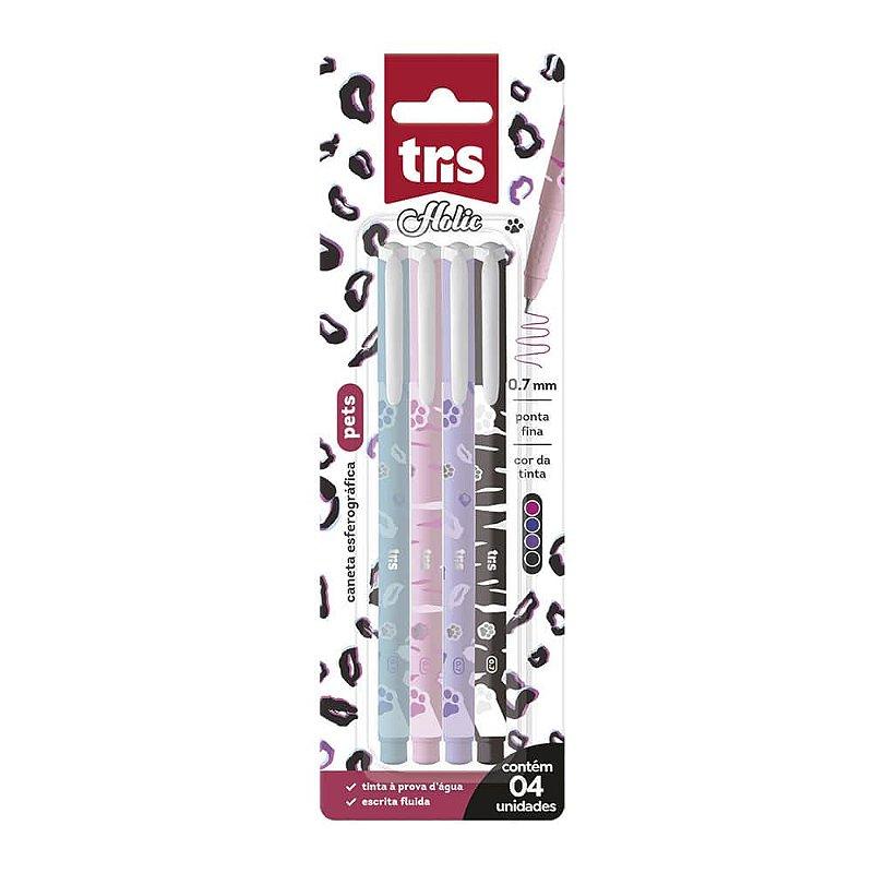 Caneta Esferogr&aacute;fica Holic Pets 0.7mm 4unidades Tris