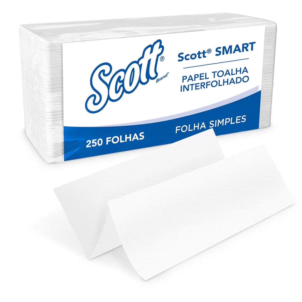 Toalha de Papel Interfolhada Folha Simples 21.5cm x 19.2cm Scott Celulose 4x250 folhas