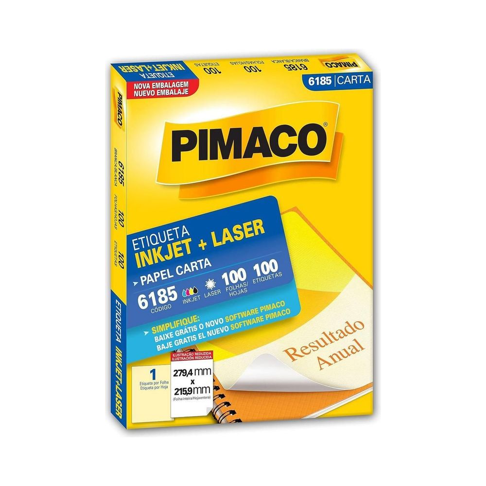 Etiqueta Inkjet Laser 215.9x279.4mm Pimaco Carta Branco 100 folhas