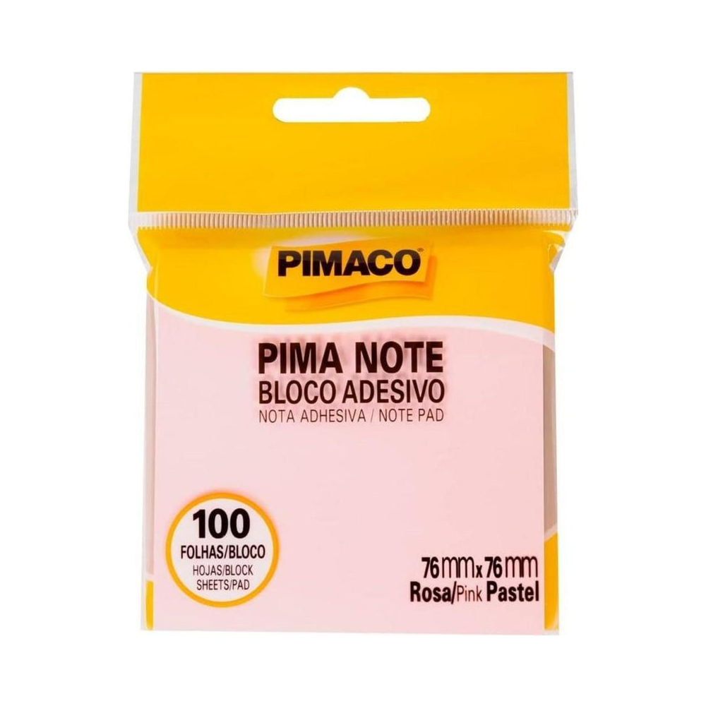 Bloco Adesivo  76x76 mm 100 Folhas Pima Note Rosa Pastel