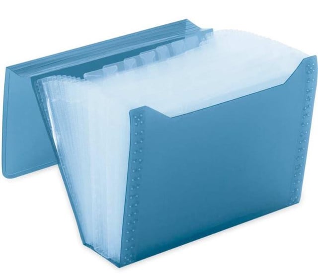 Pasta Sanfonada Duplicata com 12 Divisórias Polibras Azul 186mm x 30mm x 245mm